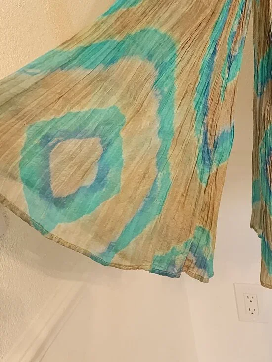 Sister Max Flared Sleeve Silk Bohemian Pleated Top Cardigan Medium Dyed Design - Picture 11 of 12